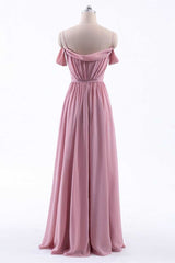 Evening Dress Petite, Dusty Pink Chiffon Cold-Shoulder A-Line Long Bridesmaid Dress