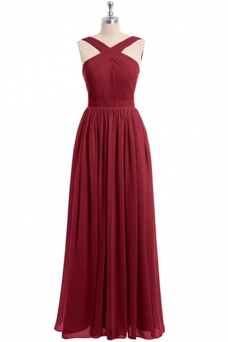 Homecoming Dresses Tight, Red Chiffon Cross-Front A-Line Long Bridesmaid Dress