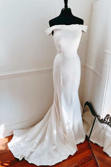 Wedding Dresses Price, Elegant White Off-the-Shoulder Mermaid Long Wedding Dress
