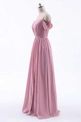 Evening Dresses Petite, Dusty Pink Chiffon Cold-Shoulder A-Line Long Bridesmaid Dress