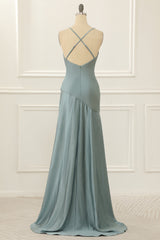 Party Dress For Christmas Party, Spaghetti Straps Satin High-Low Prom Dress