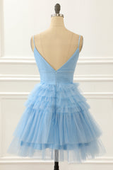 Bridesmaids Dress Styles, Light Blue A-line Cute Homecoming Dress with Ruffles