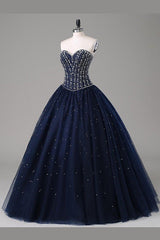 Prom Dresses Sage Green, Navy Blue Ball Gown Floor Length Sweetheart Sleeveless Mid Back Prom Dresses
