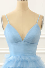 Bridesmaid Dresse Styles, Light Blue A-line Cute Homecoming Dress with Ruffles