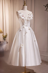 Bridesmaid Dresses Sale, Beautiful Straps Satin Prom Dress with Exquisite Beads and flower Appliques
