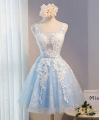 Bridesmaid Dresses Sales, Blue V Neck Tulle Short Prom Dress, Blue Homecoming Dress