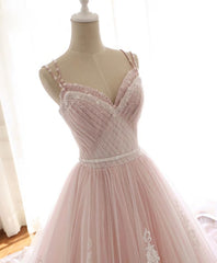 Party Dress Dress Up, Pink Sweetheart Lace Tulle Long Prom Dress, Lace Pink Evening Dress