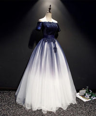 Bridesmaid Dresses Designs, Blue Tulle Lace Long Prom Dress, Blue Tulle Lace Formal Dress