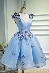 Prom Dresses For Sale, Elegant Butterfly Applique V Neck Sleeveless Short Homecoming Dresses