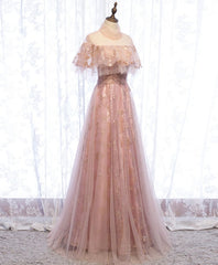 Party Dress Designs, Pink Tulle Lace Long Prom Dress, Pink Tulle Formal Dress, 2