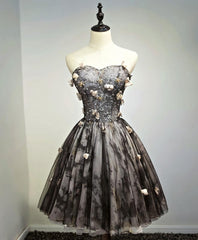 Short Wedding Dress, Black Lace Tulle Short Prom Dress, Black Homecoming Dress