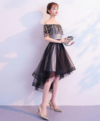 Wedding Flower, Black Tulle Lace Short Prom Dress, Black Tulle Homecoming Dress