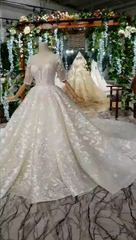 Wedding Dresses Flowers, Luxury Lace Wedding Dresses Scoop Half Sleeves Appliques Ball Gown
