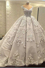 Wedding Dress Lace, Gorgeous Sleeveless V Neck Lace Appliques Ball Gown Wedding Dresses