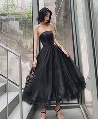 Bridesmaids Dress Convertible, Black Tulle Short Prom Dress, Black Evening Dress