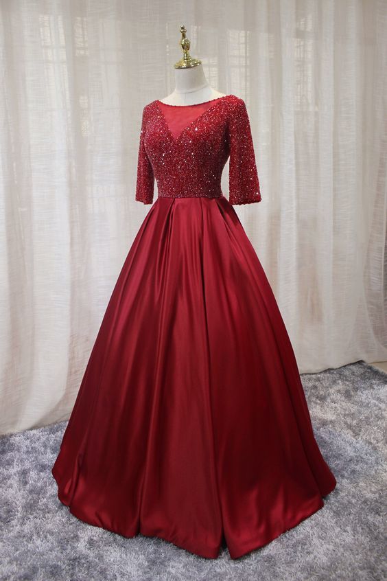 Evenning Dresses Short, red a line long formal dress prom dress