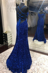 Prom Dress Boutique, Mermaid Sequins Long Prom Dresses, Blue Backless Evening Dresses