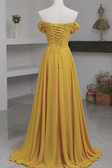 Formal Dresses Prom, Yellow Chiffon Long Prom Dress, A-Line Off the Shoulder Evening Dress