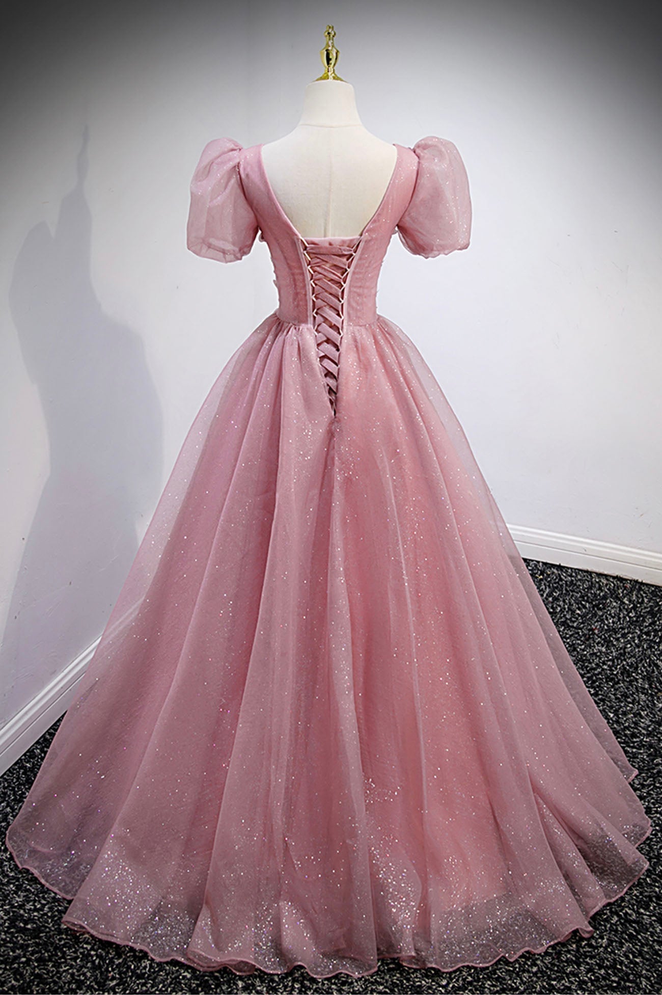 Homecoming Dress Online, Pink V-Neck Tulle Long Prom Dresses, A-Line Evening Party Dresses