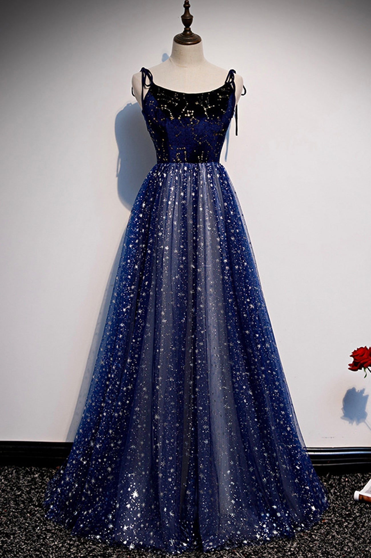 Formal Dresses Winter, Blue Tulle Long A-Line Prom Dresses, Blue Evening Party Dresses
