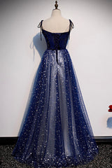 Formal Dress Boutique, Blue Tulle Long A-Line Prom Dresses, Blue Evening Party Dresses