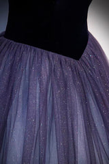 Evening Dress Stores, Purple Velvet Tulle Long Prom Dresses, A-Line Off the Shhouler Evening Dresses