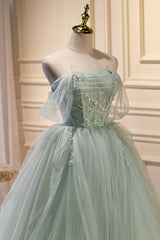 Ball Gown, Green Tulle Beaded Ball Gown Off Shoulder Party Dress, Green Sweet 16 Dress