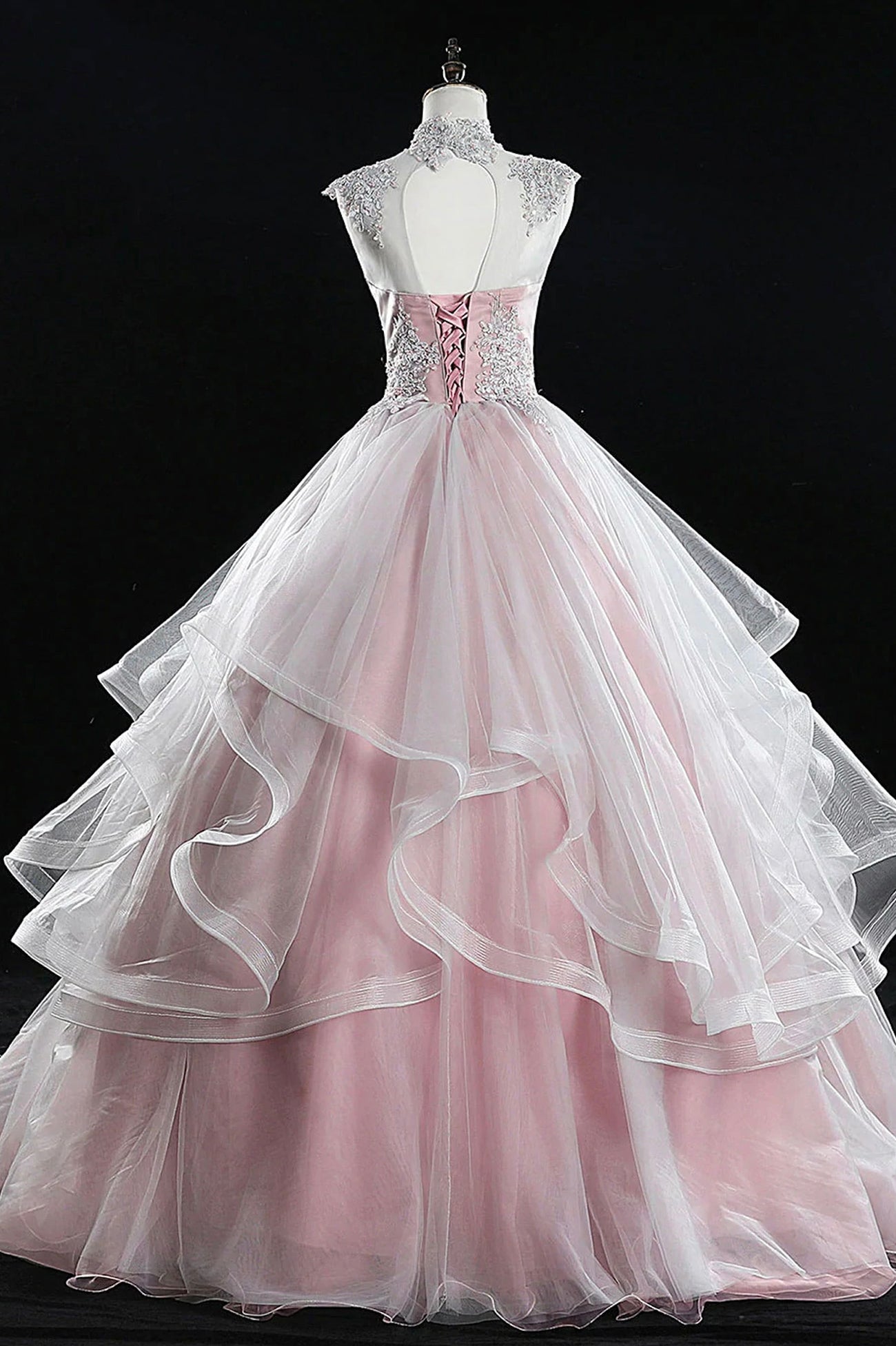 Homecoming Dress Blue, Pink Tulle Lace Sweet 16 Dresses, Long Quinceanera Dresses