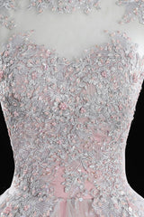 Homecoming Dresses Blues, Pink Tulle Lace Sweet 16 Dresses, Long Quinceanera Dresses
