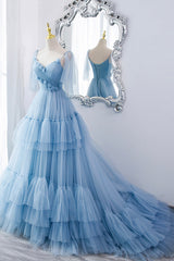 Prom Dresses For 2036, A-Line Tulle Long Prom Dresses, V-Neck Spaghetti Strap Long Princess Dresses