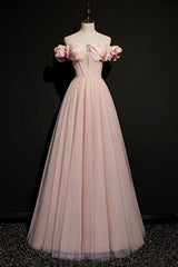 Homecomeing Dresses Short, Pink Tulle Off the Shoulder Prom Dress, Beautiful A-Line Evening Dress
