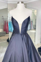 Prom Dress Stores Near Me, Black Satin Long A-Line Prom Dress, Black Evening Party Dress