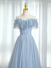 Gorgeou Dress, Blue Sweetheart Beaded Off the Shoulder Prom Dress, A-Line Blue Evening Dress