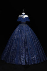 Formal Dresses Websites, Blue Tulle Sequins Long Ball Gown, Elegant A-Line Formal Gown