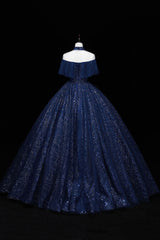 Formal Dress Stores Near Me, Blue Tulle Sequins Long Ball Gown, Elegant A-Line Formal Gown