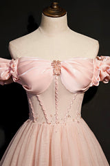 Homecoming Dressed Short, Pink Tulle Off the Shoulder Prom Dress, Beautiful A-Line Evening Dress