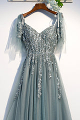 Evening Dresses 2036, Purple Tulle Lace Long Prom Dresses, A-Line Evening Party Dresses
