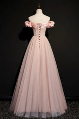 Homecoming Dress Shops Near Me, Pink Tulle Off the Shoulder Prom Dress, Beautiful A-Line Evening Dress
