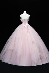 Prom Dress Places, Lovely Pink Tull Applique Ball Gown Formal Dress, Pink Sweet 16 Dress