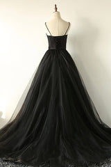Prom Dresses Stores, Black A-Line Spaghetti Strap Long Prom Dresses, Black Evening Dresses