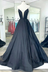 Prom Dresses Stores Near Me, Black Satin Long A-Line Prom Dress, Black Evening Party Dress