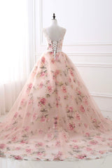 Prom Dress2036, Pink Floral Pattern Lace Long Prom Dress, A-Line Formal Dress