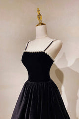 Homecoming Dresses Simpl, Black Velvet Pearls Long Prom Dresses, Black A-Line Evening Party Dresses