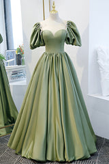 Bridesmaid Dresses Wedding, Green Satin A-Line Long Formal Dress, Green Junior Prom Dress