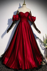 Classy Outfit, Burgundy Satin Tulle Long Prom Dress, A-Line Sweetheart Neck Evening Dress