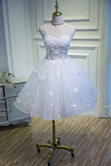 Formal Dresses And Gowns, White Lace Short Prom Dress, White Mini Evening Party Dress
