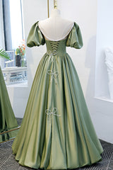Bridesmaid Dress Elegant, Green Satin A-Line Long Formal Dress, Green Junior Prom Dress