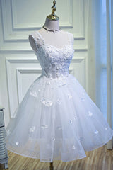 Formal Dress Long, White Lace Short Prom Dress, White Mini Evening Party Dress
