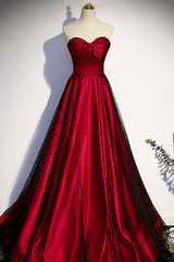 Party Dress Code Idea, Burgundy Satin Tulle Long Prom Dress, A-Line Sweetheart Neck Evening Dress