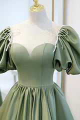 Bridesmaid Dress Ideas, Green Satin A-Line Long Formal Dress, Green Junior Prom Dress